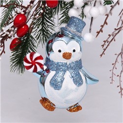 Ёлочная игрушка "Пингвин с леденцом" 10*6*11 см, голубой