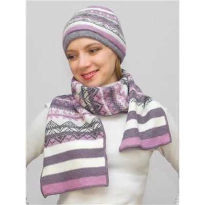Комплект зимний женский шапка+шарф Альбина (Цвет сиреневый), размер 56-58, шерсть 50%, мохер 30%