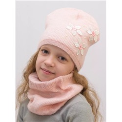Комплект весна-осень для девочки шапка+снуд Белла (Цвет светло-розовый), размер 52-54, шерсть 30%