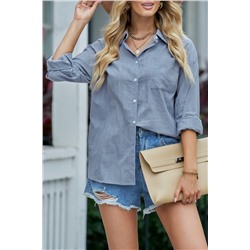 Blue Textured Buttoned Pocket Long Sleeve Shirt
