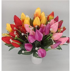 Цветы искусственные декоративные Тюльпаны 7 бутонов + 14 белых цветков 32 см