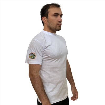 Мужская белая футболка "Zа Донбасс", с термотрансфером на рукаве (тр. 79)