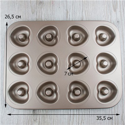 Металлическая форма для выпечки 12 ячеек Сердечки Голд