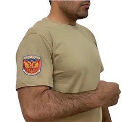 Песочная футболка с термопринтом "Россия" на рукаве