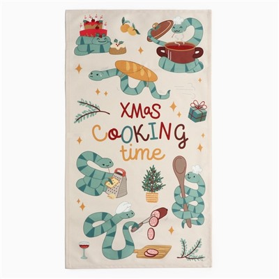 Новый год. Символ года. Змея. Набор в мешочке Этель Xmas cooking : полотенце 40х70 см, формочки для запекания - 3 шт.