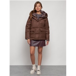 Зимняя женская куртка модная с капюшоном коричневого цвета 133105K