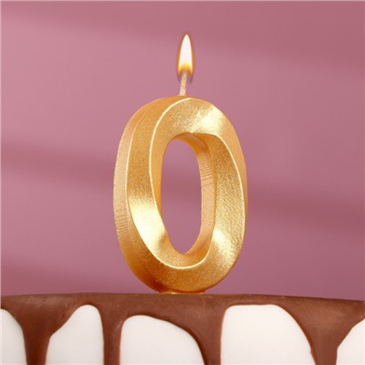 Свеча в торт "Грань", цифра "0", золотой металлик, 6,5 см