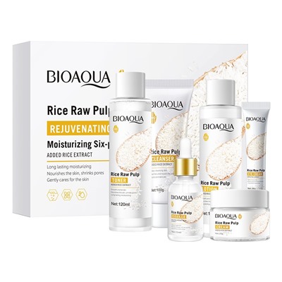 Набор для ухода за кожей c экстрактом риса из 6 средств BIOAQUA Rice Raw Pulp Essence Skin Rejuvenation 6Pcs