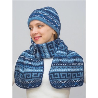 Комплект зимний женский шапка+шарф Зима (Цвет синий), размер 56-58, шерсть 30%, мохер 50%