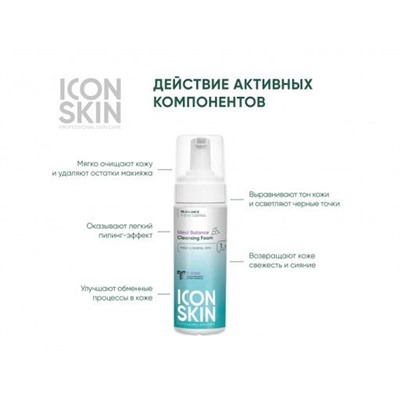 ICON SKIN Пенка очищающая для умывания с AHA+BHA кислотами. Для норм. и комбинированной кожи. 175 мл