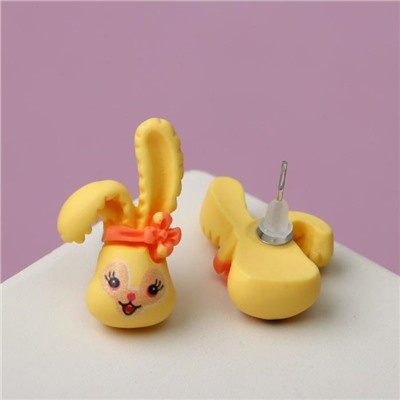 Серьги "Кролик с бантиком", цвет жёлто-оранжевый