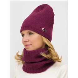 Комплект женский весна-осень шапка+снуд Джинс (Цвет фуксия), размер 54-56, шерсть 30%