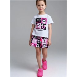 12422124 Комплект трикотажный для девочек: фуфайка (футболка), юбка-шорты