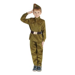 Детский карнавальный костюм "Военный", брюки, гимнастёрка, ремень, пилотка, р-р 36, рост 140 см