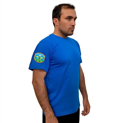 Васильковая футболка с термотрансфером "Спецназ ГРУ" на рукаве