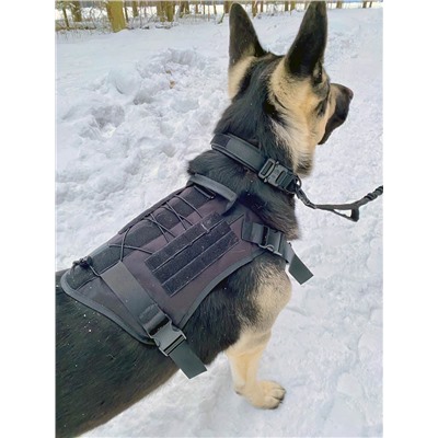 Жилет специального назначения для собак K9 Tactical (черный), - Жилет разработан для собак на армейской и полицеской службе, но подойдет и для гражданских собак крупного и среднего размера. На каждой стороне есть два ремня MOLLE, а также панель с обручем и петлями, чтобы легко прикрепить подсумки или ID-патчи.№721