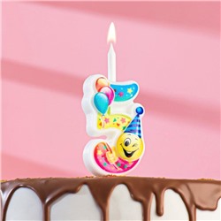 Свеча для торта "Смайлик с шарами", 9,9 см, цифра "5"