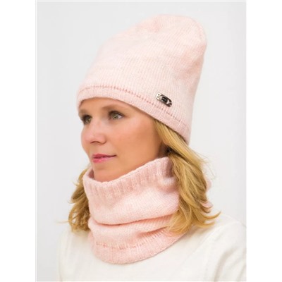 Комплект женский весна-осень шапка+снуд Джинс (Цвет светло-розовый), размер 54-56, шерсть 30%