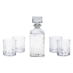 Набор для виски ХРУСТАЛЬНЫЙ КУПАЖ стеклянный, графин (900 мл) и 4 стакана, прозрачный, Koopman International
