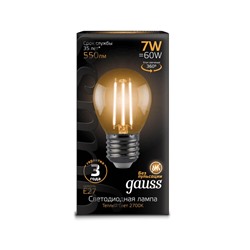 Лампа светодиодная Gauss Filament 7W Е27 Шар 2700К 550lm 105802107