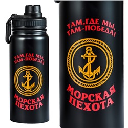 Черный термос "Морская Пехота", – для службы, бытовых целей, кемпинга, автотуризма и путешествий №13