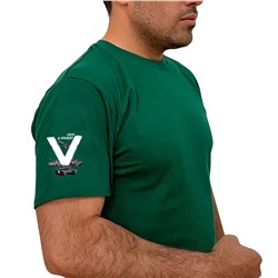 Зелёная футболка с термопереводкой V на рукаве, – "Сила в правде!" (тр. №29)