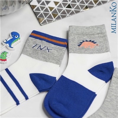 Детские хлопковые носки  "Дино сине-оранжевые" MilanKo D-222 упаковка