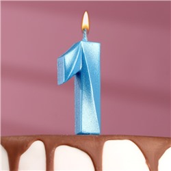 Свеча в торт "Грань", цифра "1", голубой металлик, 6,5 см