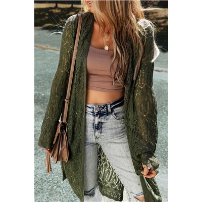 Jungle Green Open Front Pointelle Cardigan