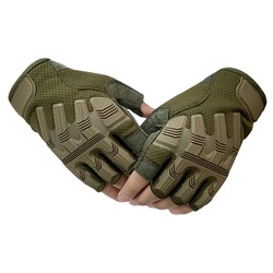 Тактические перчатки беспалые хаки-олива, (B53). На тыльной стороне ладони расположены накладки из термопластичной резины, защищающие суставы и фаланги от негативного внешнего воздействия, №7