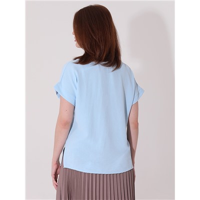 Блузка больших размеров женская голубая с коротким рукавом