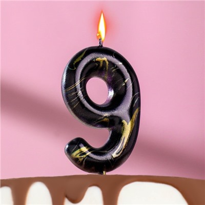 Свеча в торт "Черный мрамор", цифра "9", 5,5 см