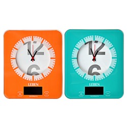LEBEN Весы кухонные электронные с часами, макс.нагр.до 5кг (точн.измер. 1 гр), пластик, 2 цвета
