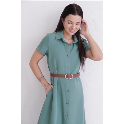 11667 Платье-рубашка удлинённое в пыльном зелёном
