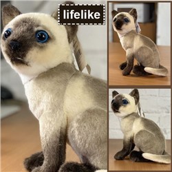 Реалистичная ,  моделированная плюшевая игрушка Сиамский котенок. 25см