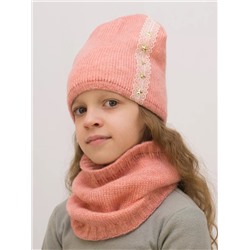 Комплект весна-осень для девочки шапка+снуд Влада (Цвет абрикосовый), размер 52-54, шерсть 30%