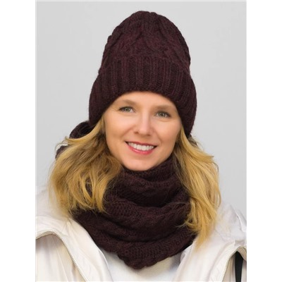 Комплект зимний женский шапка+снуд Джессика (Цвет вишневый), размер 54-58, шерсть 30%