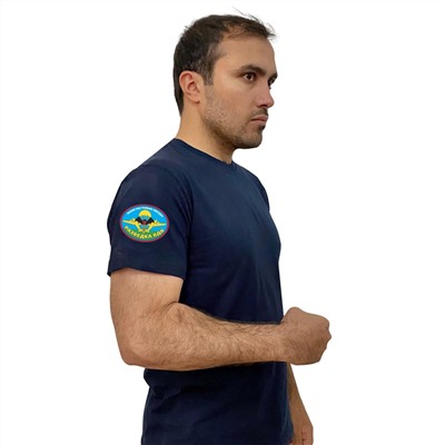 Тёмно-синяя футболка с термотрансфером "Разведка ВДВ" на рукаве