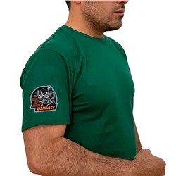 Зелёная футболка с термопереводкой "Zа Донбасс" на рукаве, (тр. №76)