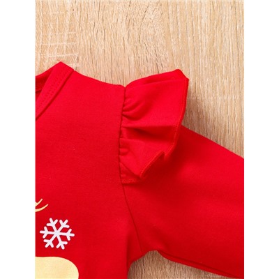 детский Рождественский и с текстовым принтом с оборкой Топ & Спортивные брюки & Ободок для волос