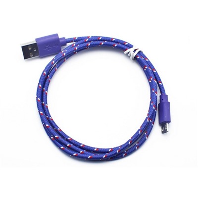 Кабель USB-microUSB плетеный, с пластиковым штекером в тканой нейлоновой оплетке 1 метр