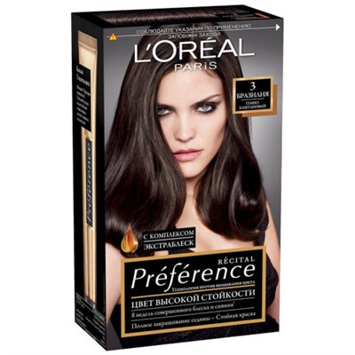 Краска для волос L'Oreal (Лореаль) Recital Preference, тон 3 - Бразилия Темно-каштановый