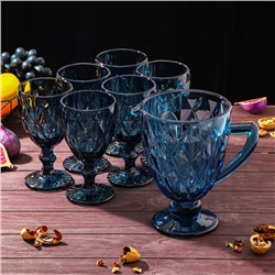 Набор питьевой из стекла «Круиз», 7 предметов: кувшин 1,1 л, бокалы 300 мл, 6 шт, цвет синий