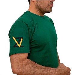 Зелёная футболка с термопереводкой ZV на рукаве, (тр. №52)