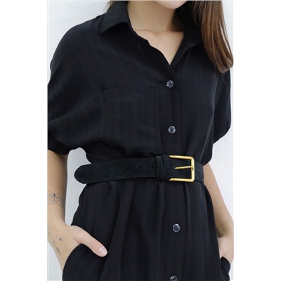 24359 Платье-рубашка с объёмными рукавами чёрное (48)