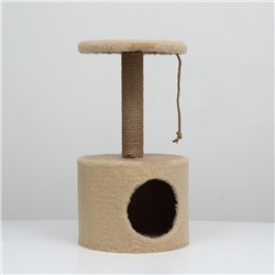 Домик для кошек с когтеточкой круглый, джут, 35 х 35 х 64 см, бежевый