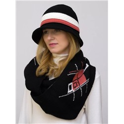 Комплект шляпа+снуд женский весна-осень Marseille (Цвет черный), размер 54-56, шерсть 30%