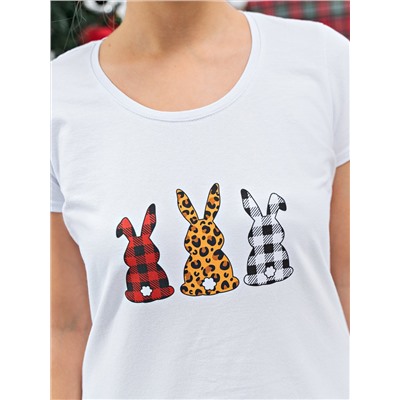 Пижама футболка с шортами ПЖ 029 (Кролики и елки)