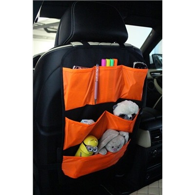 Защита для спинки сиденья + Органайзер для автомобиля, 6 карманов, Оранжевый