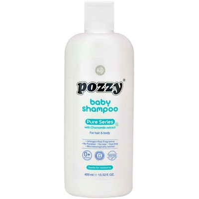 Шампунь для детей POZZY Baby Shampoo, с ромашкой, pH 5.5, гипоаллергенный, без спирта, без парабенов, не щиплет глаза (400 мл)